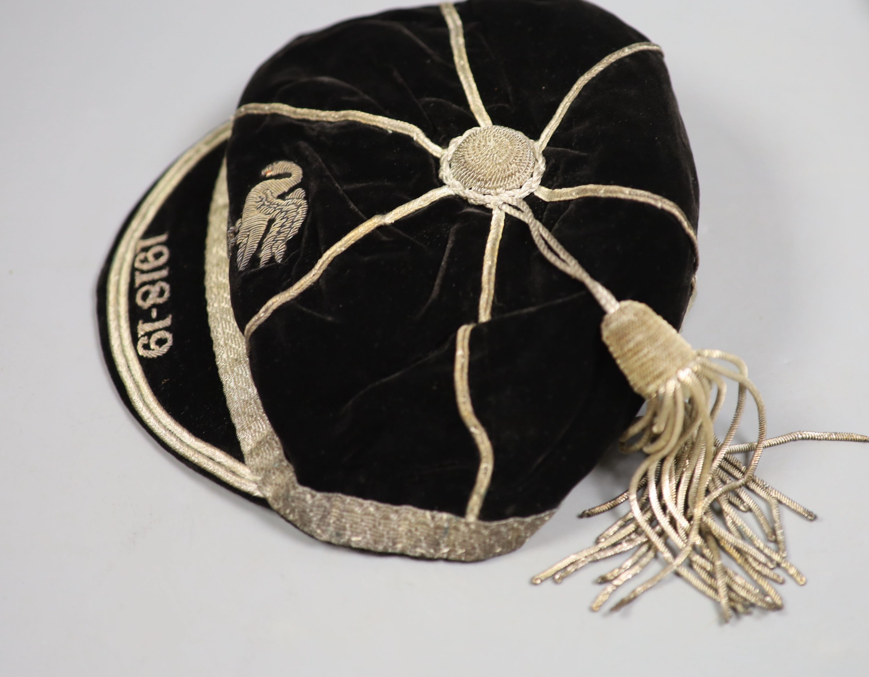 Three early 20th century sporting caps, two probably for London Scottish Football Club (Rugby)